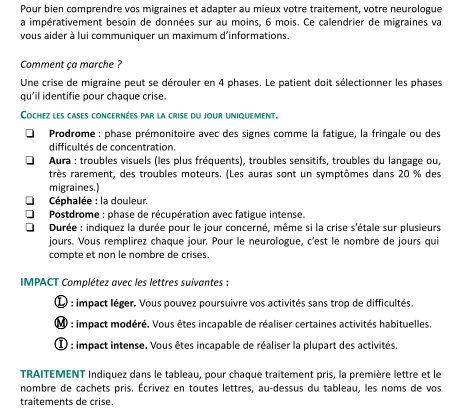 Conseils calendrier migraine