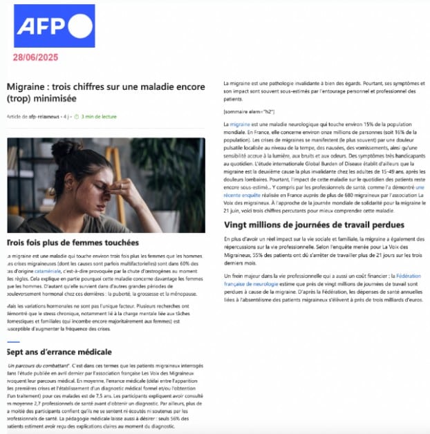 La Voix des Migraineux dans la presse 316 afp28juin2025